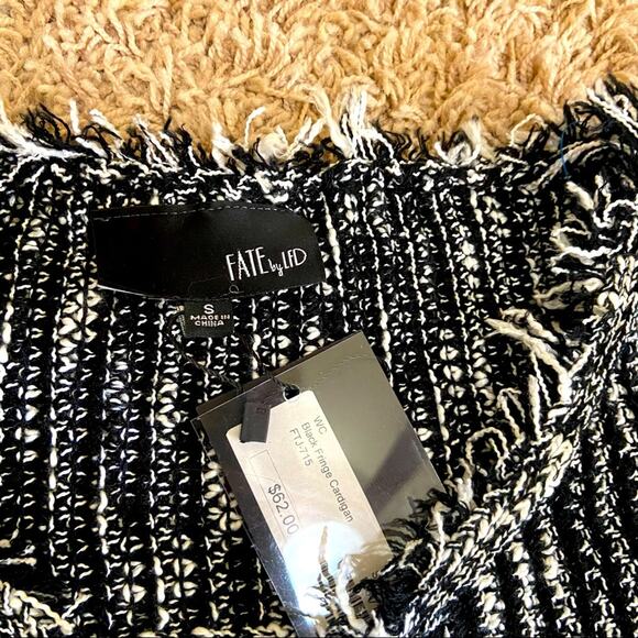 FATE by LFD Black and White Open Knit Collarless Blazer with Fringe, Sz S -- NWT - Picture 3 of 5